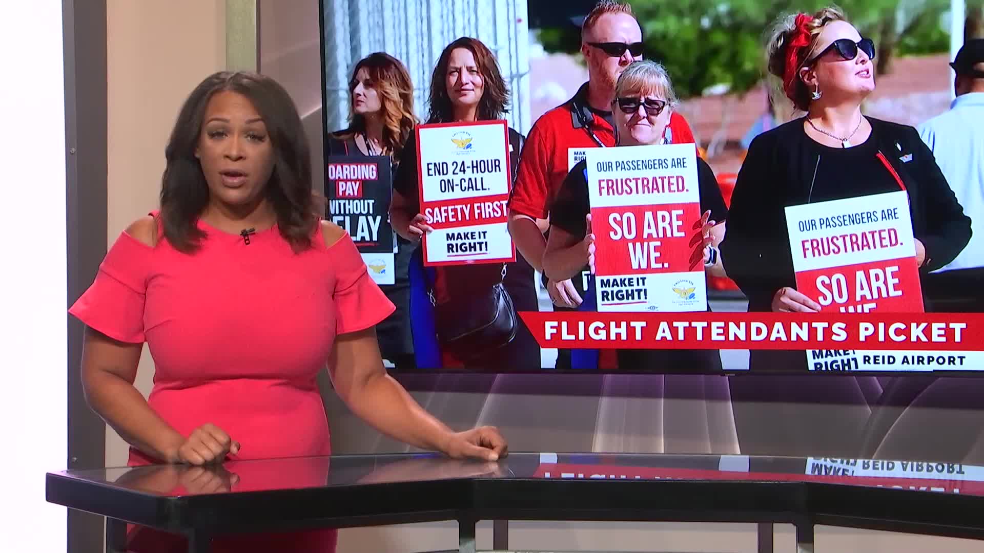 Flight attendants picket outside Reid international airport