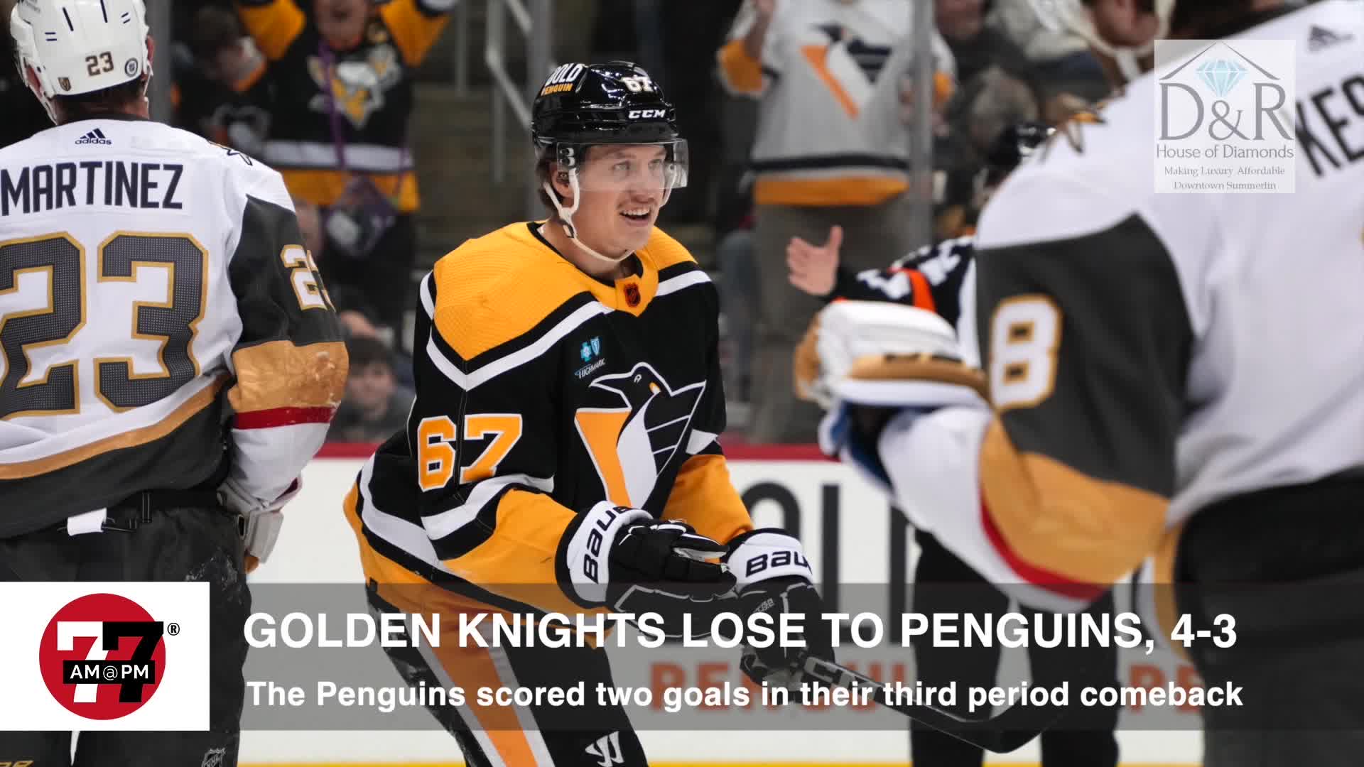 Golden Knights lose to Penguins 4-3