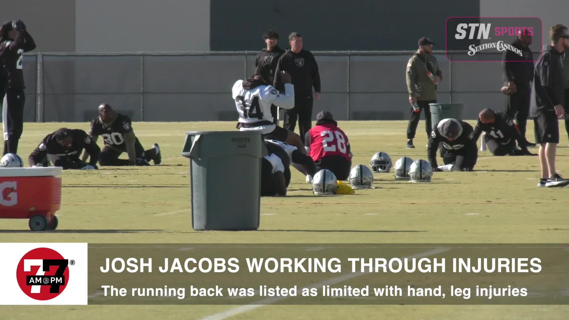 Running Back Josh Jacobs returns to practice with non-contact jersey