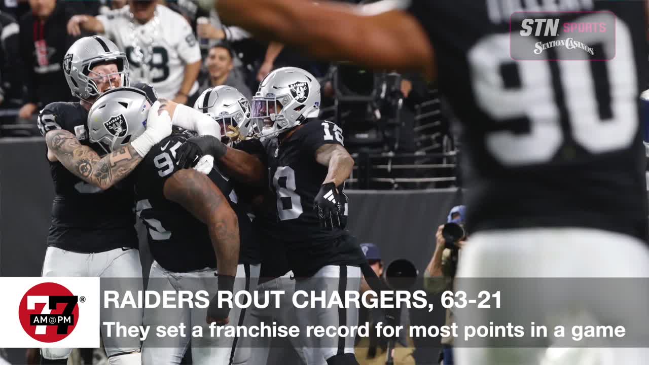 Raiders defeat the Chargers, 63-21