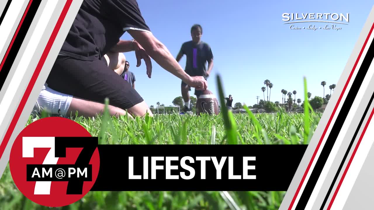 Students run drills with Daniel Carlson