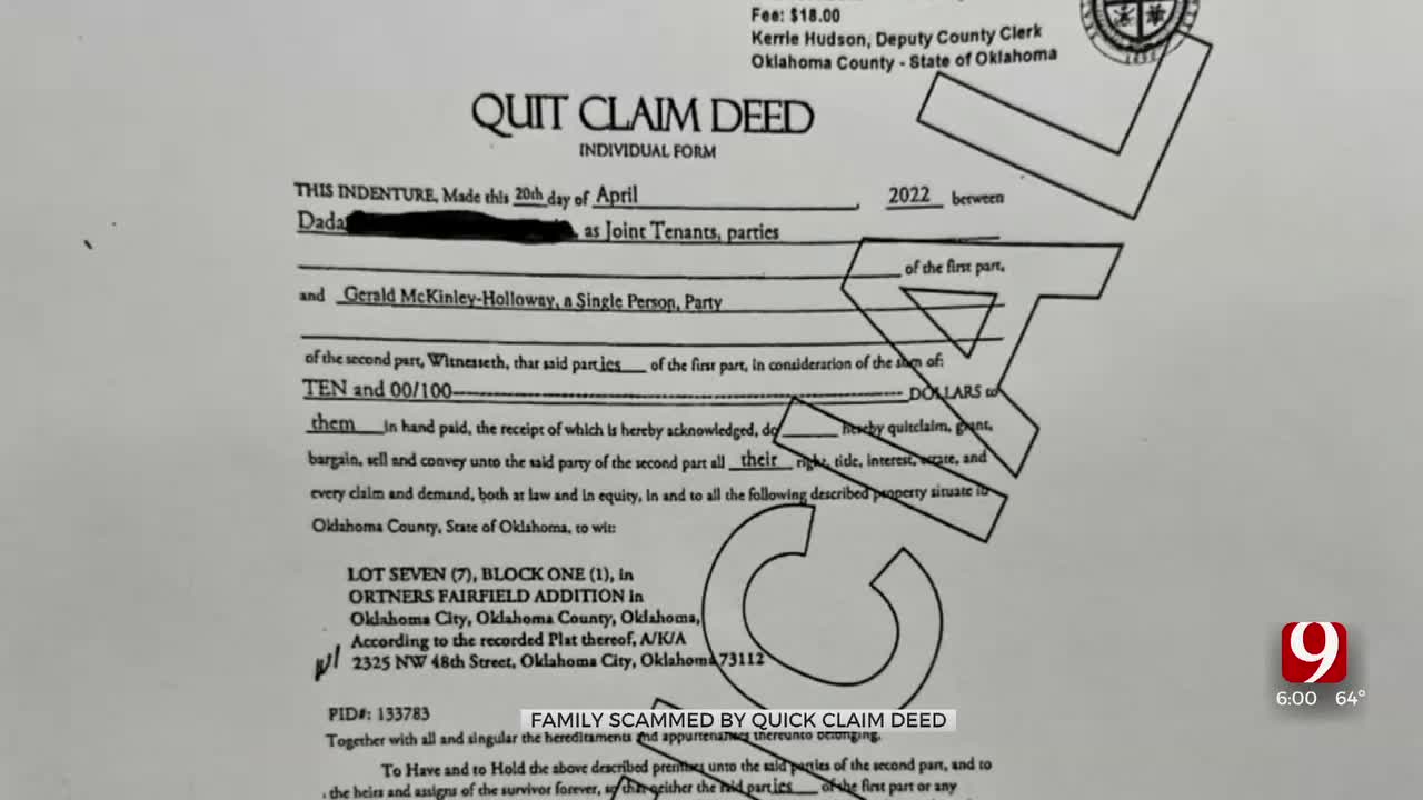 Deed Scam: OKC Family Receives Eviction Notice On Home They Own for Free Printable Blank Quit Claim Deed Form Oklahoma