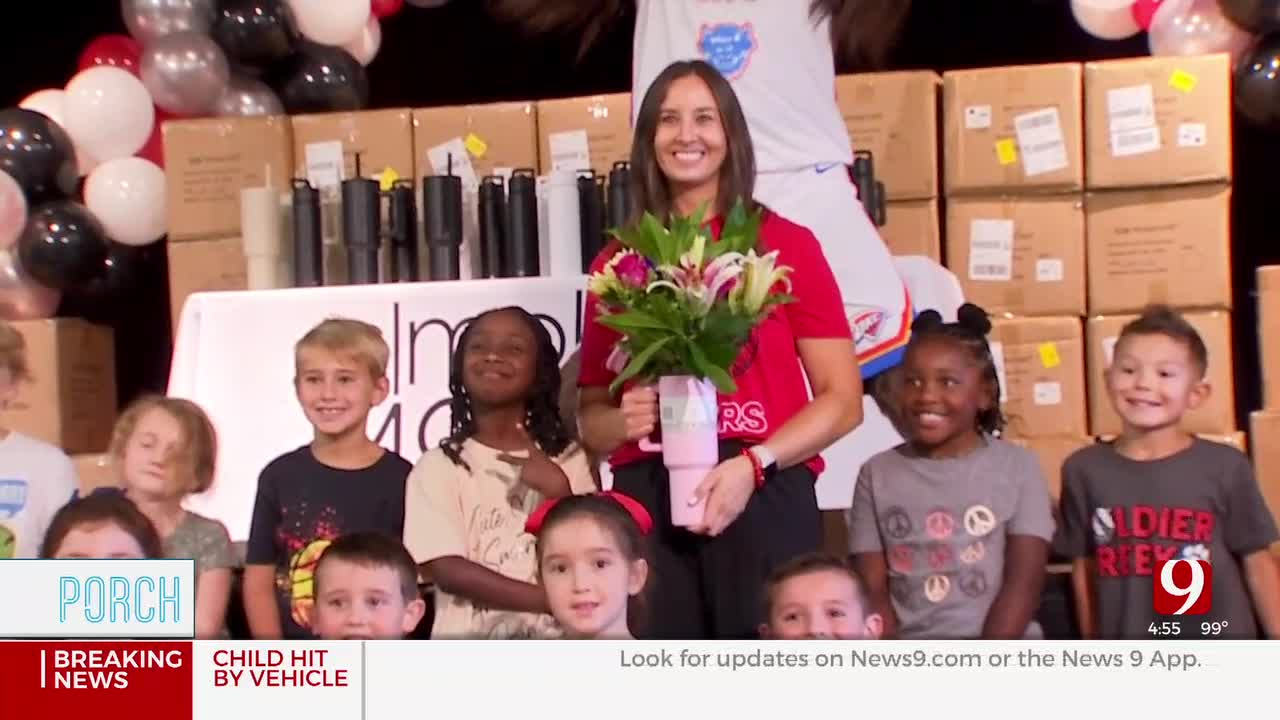 The Porch Visits Midwest City School Receiving Free Reusable Water Bottles From Simple Modern