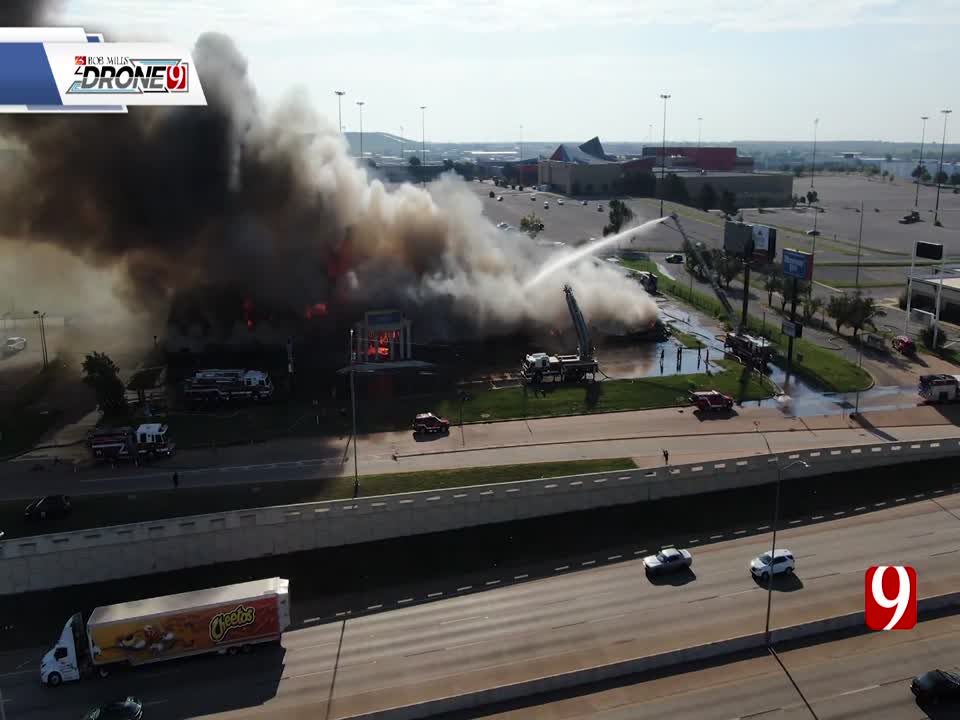 Drone Video: Firefighters Battle Vacant Hotel Fire In SE Oklahoma City