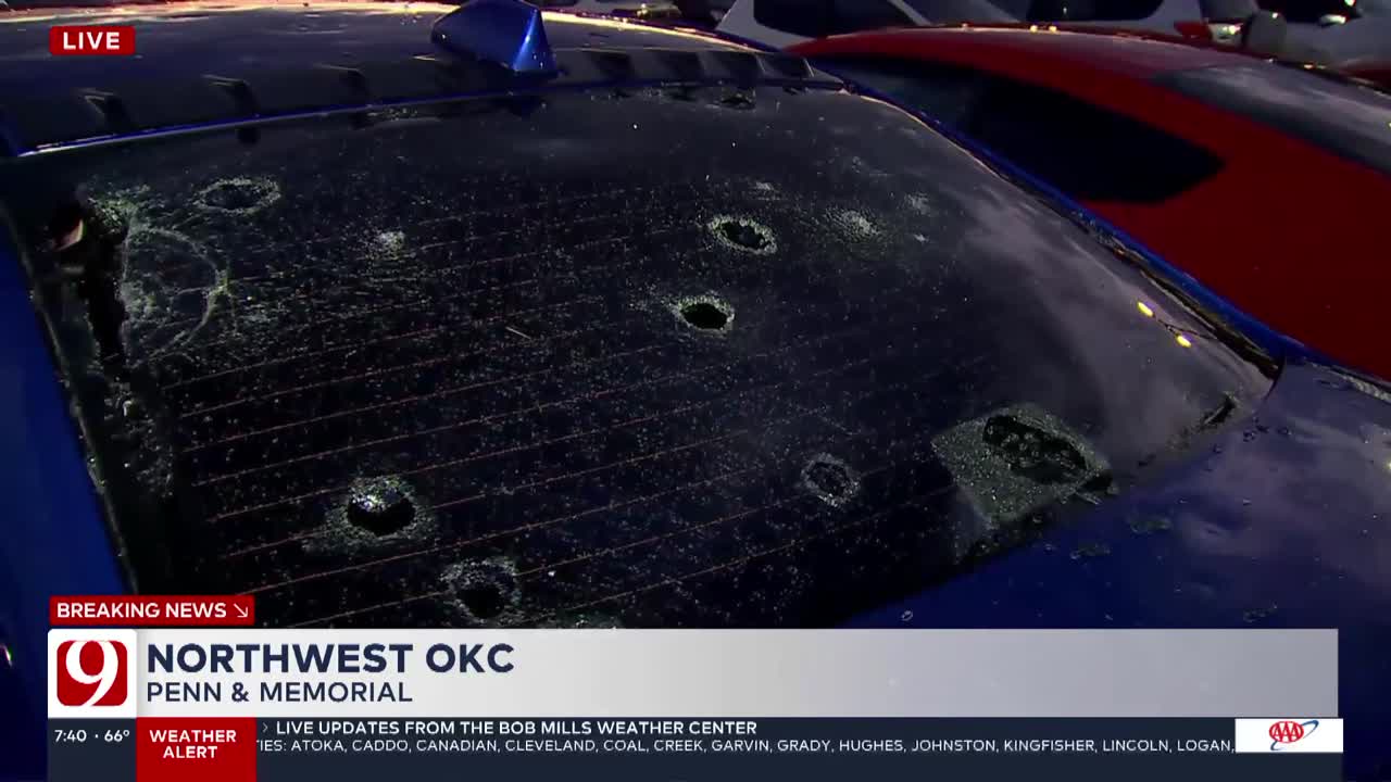 Severe Hail Damages: Vehicles At Quail Springs Mall, Metro Roofs