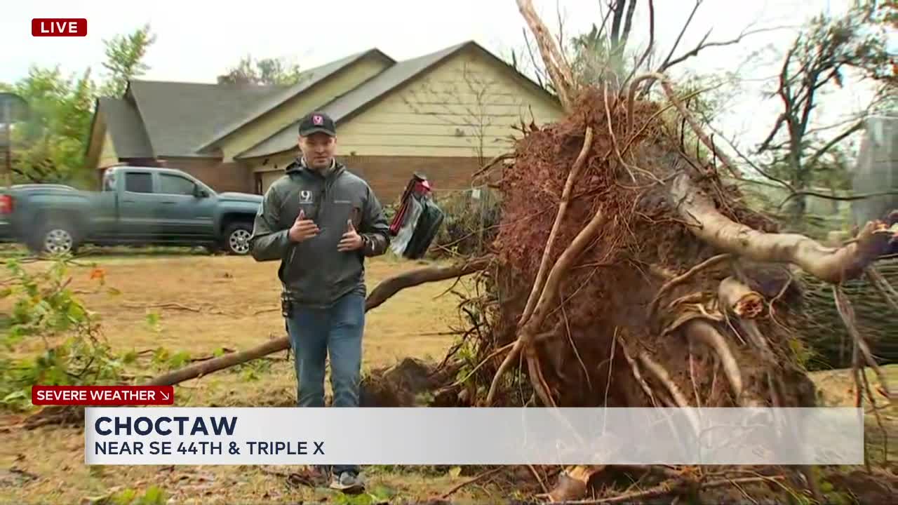 Storm With Powerful Winds Uproots Large Tree, Overturns RV Trailer In Choctaw