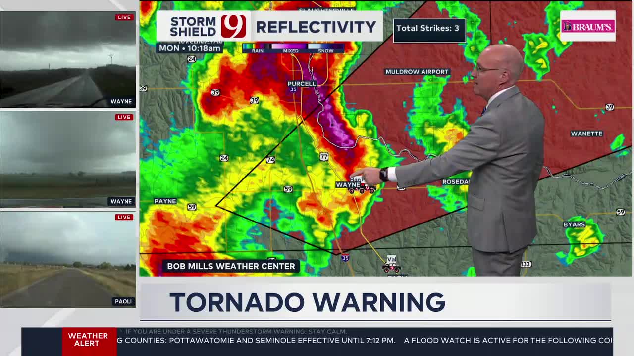 Tornado Warning Issued For Cleveland, McClain and Pottawatomie Counties