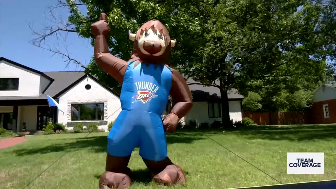 Nichols Hills neighborhood show Thunder pride with giant Rumble inflatables