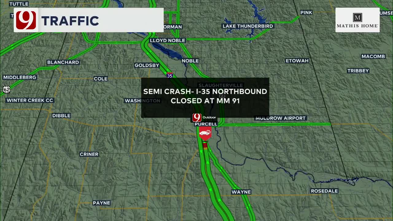 Northbound I-35 shut down after fatal crash near Purcell; deputy vehicle struck during response