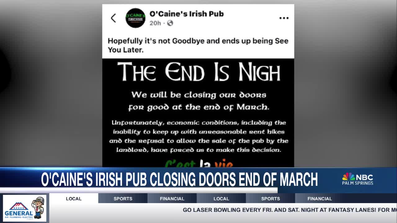 O'Caines Irish Pub in Rancho Mirage Announces Permanent Closure at the ...