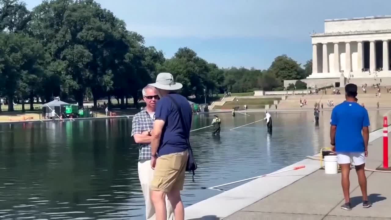 Trump Blames Vandalism as Reflecting Pool Repairs Resume