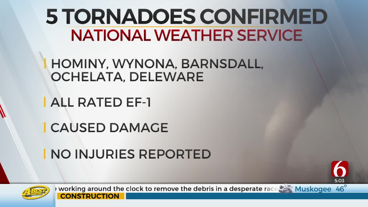 5 Separate EF-1 Tornadoes Touched Down In Northeast Oklahoma On April 1, National Weather Service Says