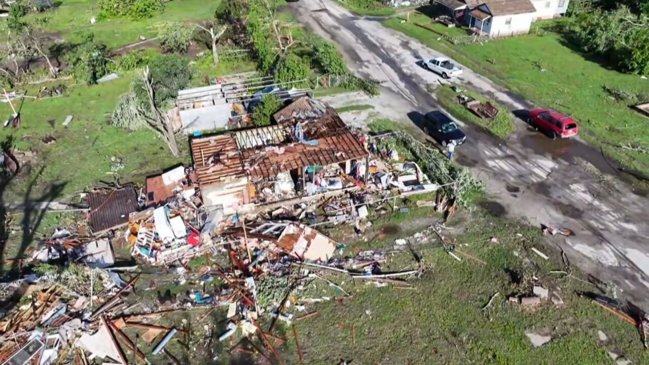 Drone Footage Shows Path of Destruction Caused By Tornado In Barnsdall