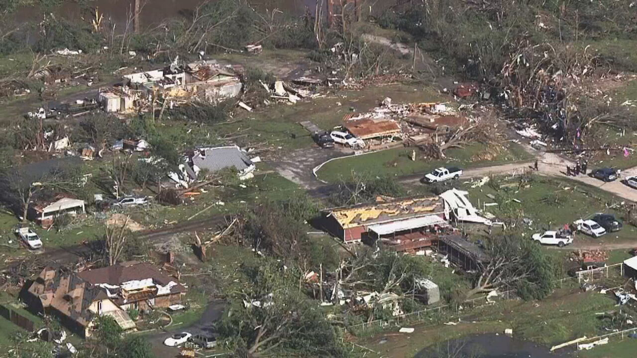 AERIAL VIEW: Tornado Damage In Barnsdall; Debris Scattered Along Bird Creek