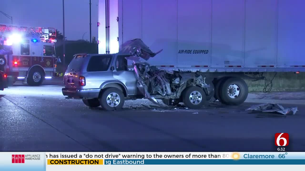 Lanes Reopen After Crash Involving Semi Truck, Car Near I-44 In Tulsa