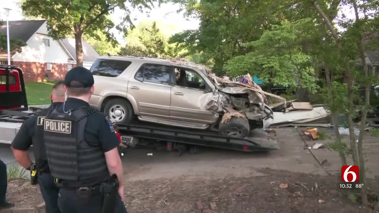 Woman Crashes Into House In Tulsa, Transported To Hospital