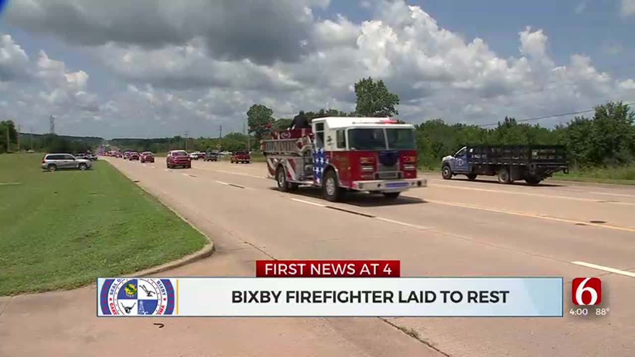 Funeral Procession Held For Fire Lieutenant Nic Guthrie In Bixby