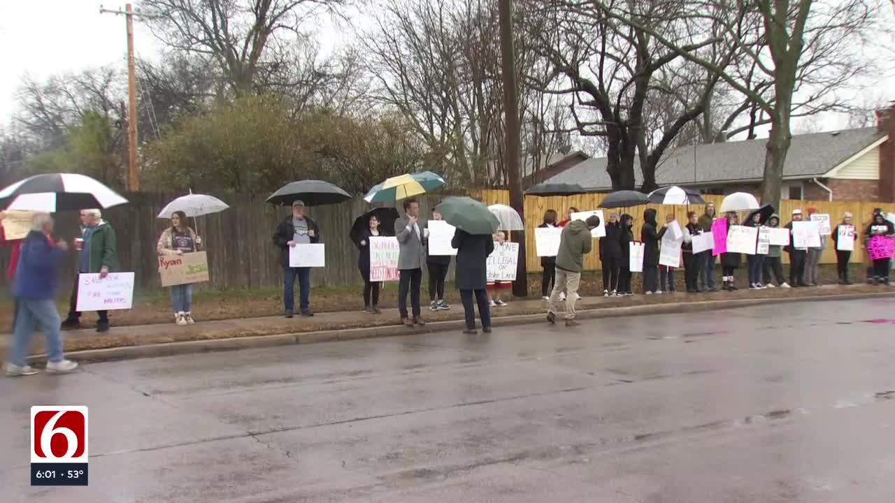 Protesters Gather As State Superintendent Ryan Walters Visits Carnegie Elementary in Tulsa