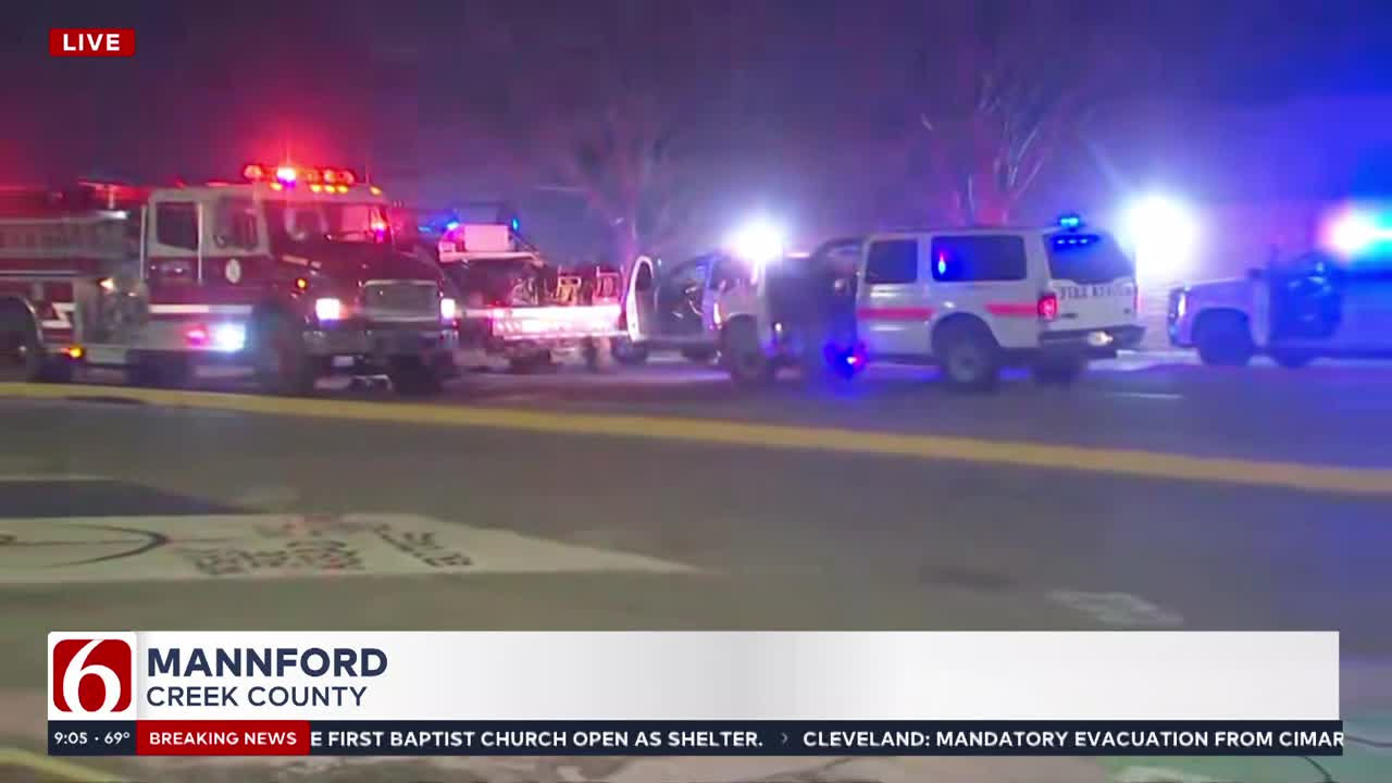 A large fire continues to burn in Mannford.