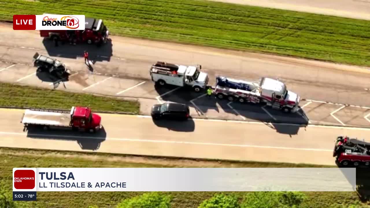 1 killed, 1 injured in crash along L.L. Tisdale at Apache involving City of Tulsa workers