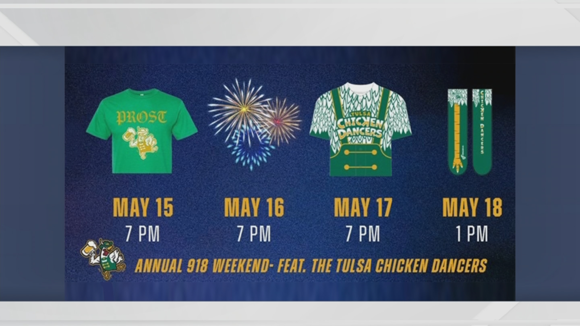 Tulsa Drillers rebrand as Tulsa Chicken Dancers for 918 Weekend