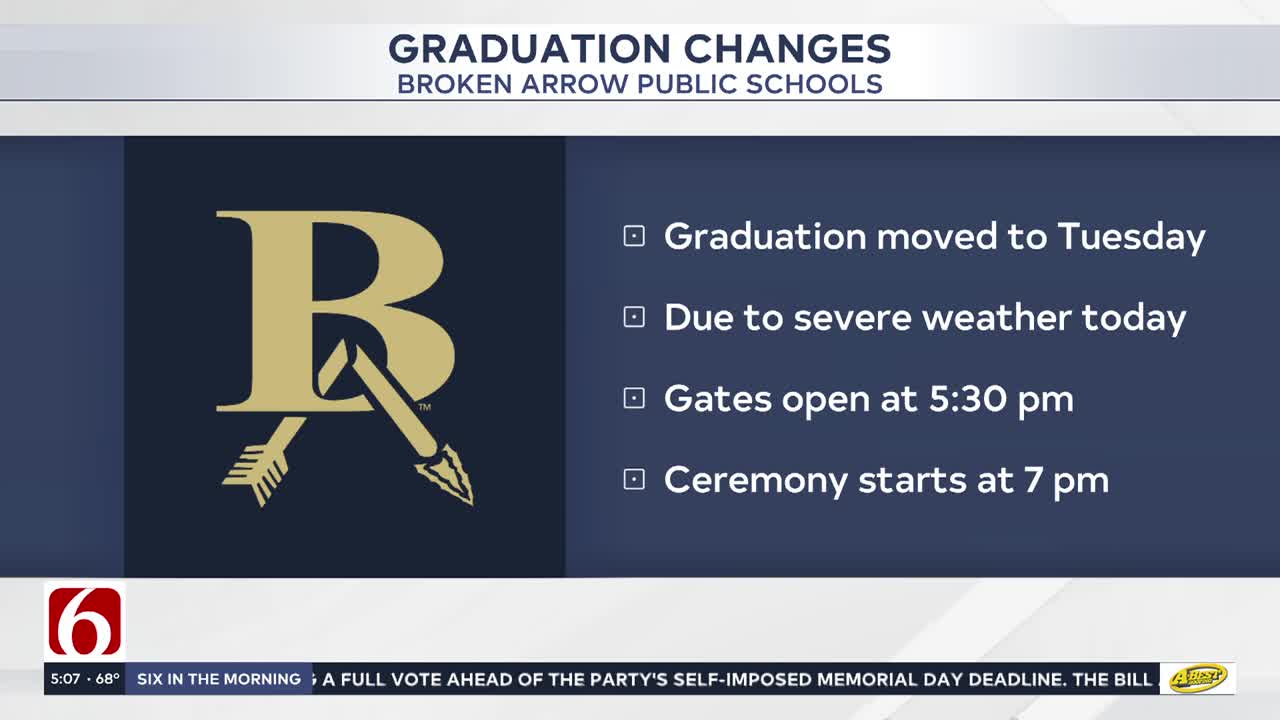 Broken Arrow graduation rescheduled due to severe weather risk