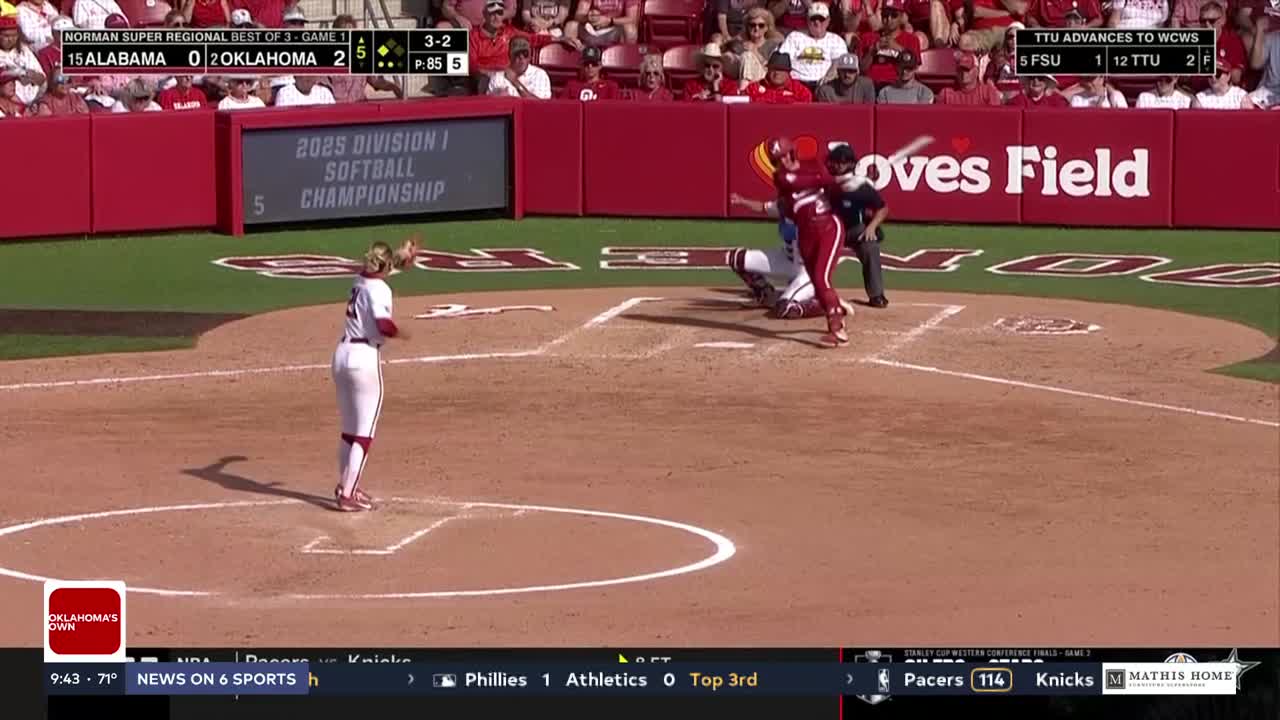 OU softball wins Super Regional opener over Alabama