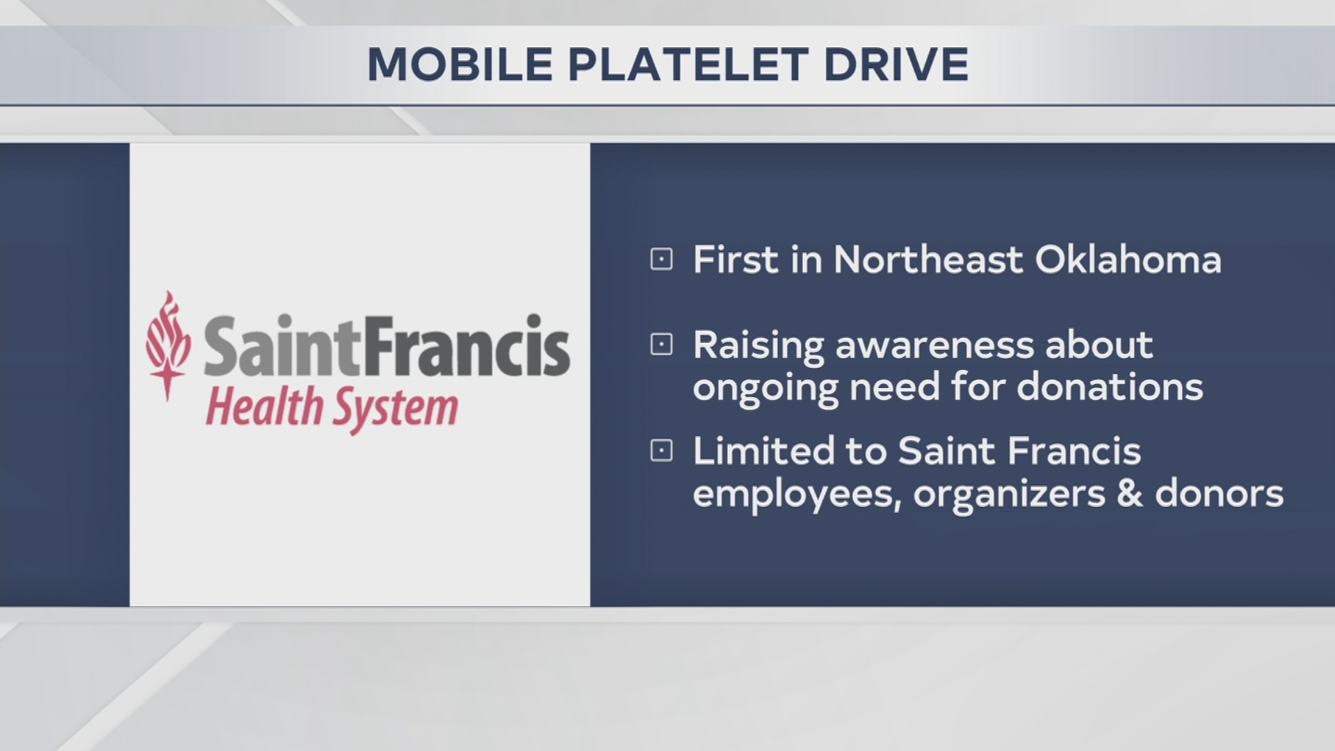 Saint Francis hosting 1st mobile platelet drive in northeast Oklahoma