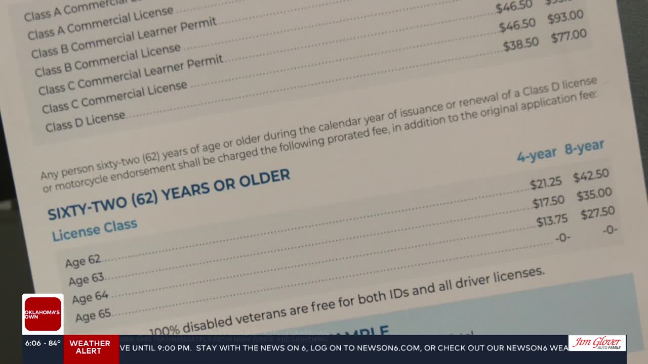 Changes in Oklahoma driver's license fees: Discount for ages 62-64 ends