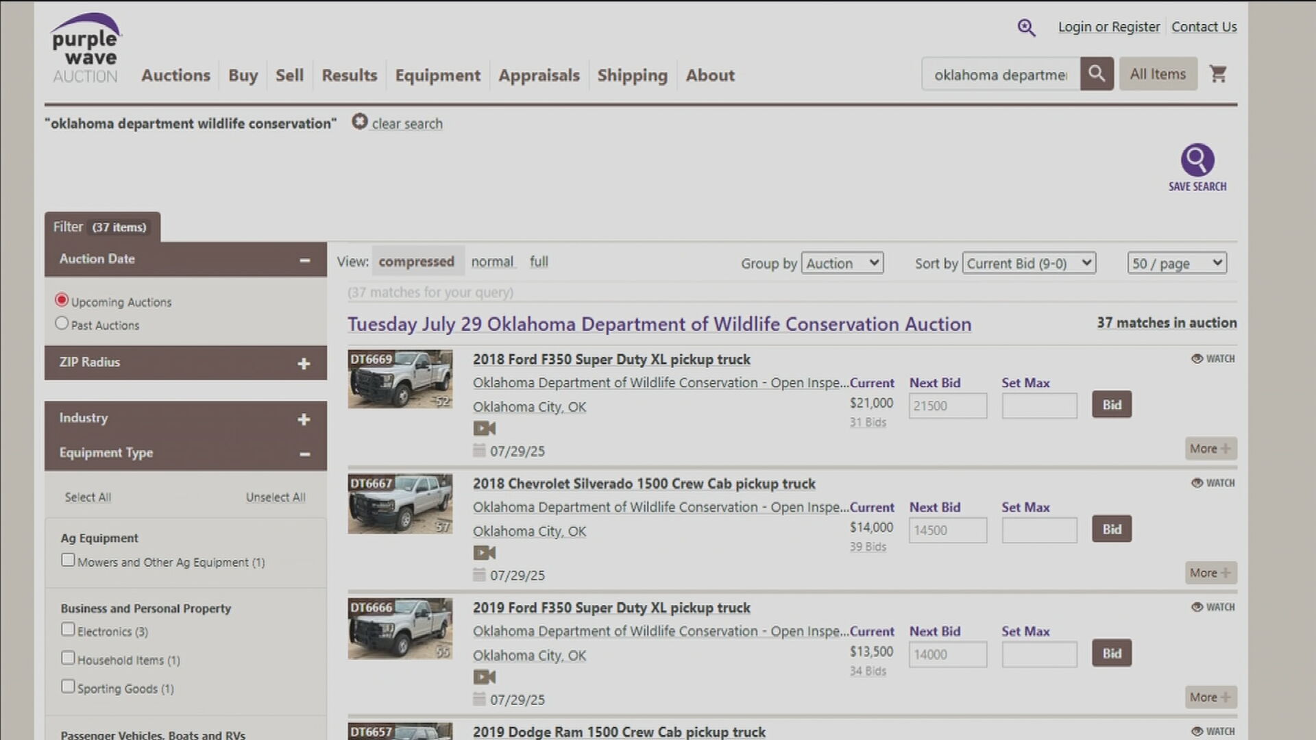 ODWC online auction features used trucks, boat motors, vehicle parts