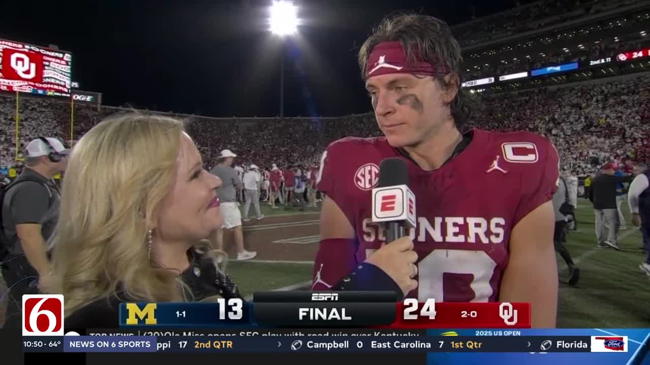 John Mateer has 2 TDs rushing, 1 passing as No. 18 Oklahoma beats No. 15 Michigan 24-13